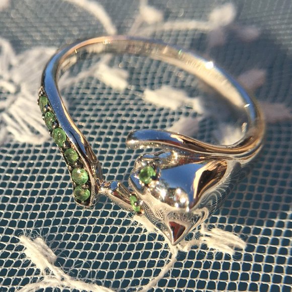 Genuine Tsavorite 925 Wraparound Cat Ring Sterling Silver Green Garnet Sz 6 or 9 - Picture 4 of 14